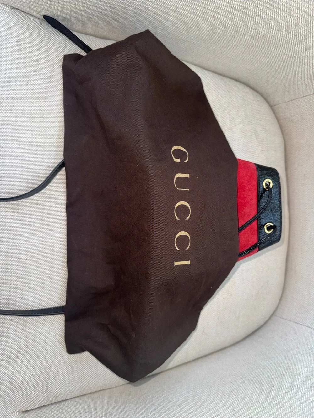 Gucci Ophidia Mini Red Suede and Black Accent Bucket Bag
